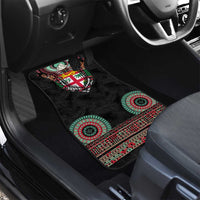 Fiji Coat of Arms Traditional Dashiki Car Mats Tapa Art and Palm Leaves Pattern Black Color - Polynesian Pride