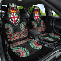 Fiji Coat of Arms Traditional Dashiki Car Seat Cover Tapa Art and Palm Leaves Pattern Black Color - Polynesian Pride