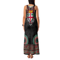 Fiji Coat of Arms Traditional Dashiki Family Matching Tank Maxi Dress and Hawaiian Shirt Tapa Art and Palm Leaves Pattern Black Color - Polynesian Pride
