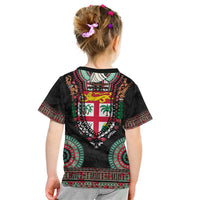Fiji Coat of Arms Traditional Dashiki Kid T Shirt Tapa Art and Palm Leaves Pattern Black Color - Polynesian Pride