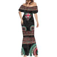 Fiji Coat of Arms Traditional Dashiki Mermaid Dress Tapa Art and Palm Leaves Pattern Black Color - Polynesian Pride