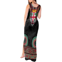 Fiji Coat of Arms Traditional Dashiki Tank Maxi Dress Tapa Art and Palm Leaves Pattern Black Color - Polynesian Pride