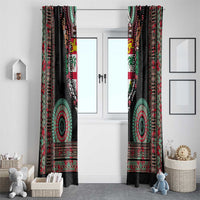 Fiji Coat of Arms Traditional Dashiki Window Curtain Tapa Art and Palm Leaves Pattern Black Color - Polynesian Pride