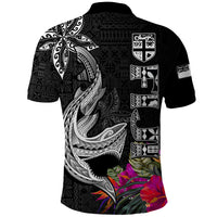 Polynesian Fiji Polo Shirt Shark and Hibiscus Tapa Pattern Version LT03 - Polynesian Pride