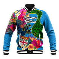 Malampa Fiji Day Baseball Jacket Tropical Plants Mix Polynesian and Tapa Pattern LT03 Unisex Blue - Polynesian Pride