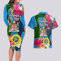 Malampa Fiji Day Couples Matching Long Sleeve Bodycon Dress and Hawaiian Shirt Tropical Plants Mix Polynesian and Tapa Pattern LT03 - Polynesian Pride