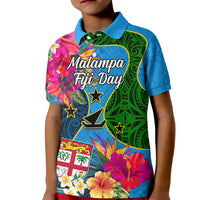 Malampa Fiji Day Kid Polo Shirt Tropical Plants Mix Polynesian and Tapa Pattern LT03 Kid Blue - Polynesian Pride