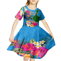 Malampa Fiji Day Kid Short Sleeve Dress Tropical Plants Mix Polynesian and Tapa Pattern LT03 - Polynesian Pride
