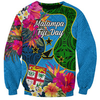 Malampa Fiji Day Sweatshirt Tropical Plants Mix Polynesian and Tapa Pattern LT03 Unisex Blue - Polynesian Pride