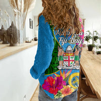 Malampa Fiji Day Women Casual Shirt Tropical Plants Mix Polynesian and Tapa Pattern LT03 - Polynesian Pride