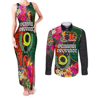 Penama Day Couples Matching Tank Maxi Dress and Long Sleeve Button Shirts 16th September Polynesian Pattern with Pacific Flower LT03 Black - Polynesian Pride