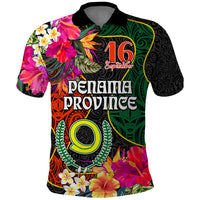Penama Day Polo Shirt 16th September Polynesian Pattern with Pacific Flower LT03 Black - Polynesian Pride