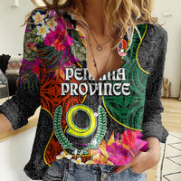 Penama Day Women Casual Shirt 16th September Polynesian Pattern with Pacific Flower LT03 Female Black - Polynesian Pride