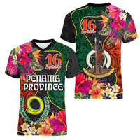 Penama Day Women V Neck T Shirt 16th September Polynesian Pattern with Pacific Flower LT03 - Polynesian Pride
