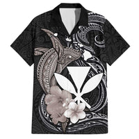 Hawaiian Whale and Kanaka Maoli Symbol Family Matching Off The Shoulder Long Sleeve Dress and Hawaiian Shirt Hibiscus with Hawaii Map and Polynesian Tattoo Grayscale Color