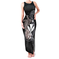 Hawaiian Whale and Kanaka Maoli Symbol Family Matching Tank Maxi Dress and Hawaiian Shirt Hibiscus with Hawaii Map and Polynesian Tattoo Grayscale Color