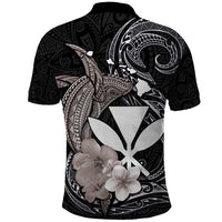 Hawaiian Whale and Kanaka Maoli Symbol Polo Shirt Hibiscus with Hawaii Map and Polynesian Tattoo Grayscale Color