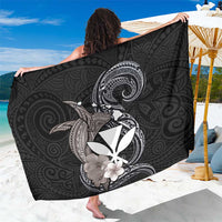 Hawaiian Whale and Kanaka Maoli Symbol Sarong Hibiscus with Hawaii Map and Polynesian Tattoo Grayscale Color