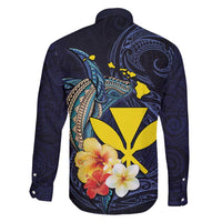 Hawaiian Whale and Kanaka Maoli Symbol Family Matching Off The Shoulder Long Sleeve Dress and Hawaiian Shirt Hibiscus with Hawaii Map and Polynesian Tattoo Deep Sea Color