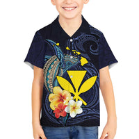 Hawaiian Whale and Kanaka Maoli Symbol Family Matching Tank Maxi Dress and Hawaiian Shirt Hibiscus with Hawaii Map and Polynesian Tattoo Deep Sea Color