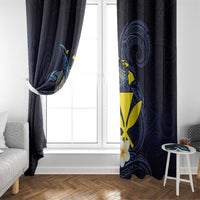 Hawaiian Whale and Kanaka Maoli Symbol Window Curtain Hibiscus with Hawaii Map and Polynesian Tattoo Deep Sea Color