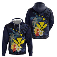 Hawaiian Whale and Kanaka Maoli Symbol Zip Hoodie Hibiscus with Hawaii Map and Polynesian Tattoo Deep Sea Color