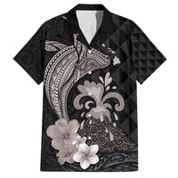 Hawaiian Whale and Volcanic Eruption Family Matching Summer Maxi Dress and Hawaiian Shirt Hibiscus and Kakau Pattern Grayscale Color