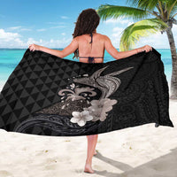 Hawaiian Whale and Volcanic Eruption Sarong Hibiscus and Kakau Pattern Grayscale Color
