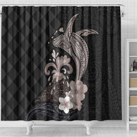 Hawaiian Whale and Volcanic Eruption Shower Curtain Hibiscus and Kakau Pattern Grayscale Color LT03 - Polynesian Pride