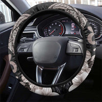 Hawaiian Whale and Volcanic Eruption Steering Wheel Cover Hibiscus and Kakau Pattern Grayscale Color LT03 - Polynesian Pride
