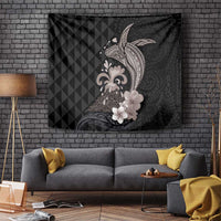 Hawaiian Whale and Volcanic Eruption Tapestry Hibiscus and Kakau Pattern Grayscale Color