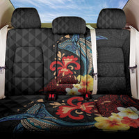 Hawaiian Whale and Volcanic Eruption Back Car Seat Cover Hibiscus and Kakau Pattern LT03 One Size Black - Polynesian Pride
