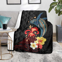 Hawaiian Whale and Volcanic Eruption Blanket Hibiscus and Kakau Pattern LT03 - Polynesian Pride