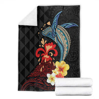 Hawaiian Whale and Volcanic Eruption Blanket Hibiscus and Kakau Pattern LT03 - Polynesian Pride