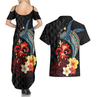 Hawaiian Whale and Volcanic Eruption Couples Matching Summer Maxi Dress and Hawaiian Shirt Hibiscus and Kakau Pattern LT03 - Polynesian Pride