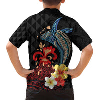 Hawaiian Whale and Volcanic Eruption Family Matching Puletasi and Hawaiian Shirt Hibiscus and Kakau Pattern