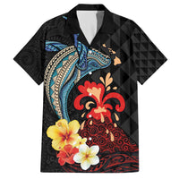 Hawaiian Whale and Volcanic Eruption Family Matching Puletasi and Hawaiian Shirt Hibiscus and Kakau Pattern