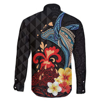 Hawaiian Whale and Volcanic Eruption Family Matching Short Sleeve Bodycon Dress and Hawaiian Shirt Hibiscus and Kakau Pattern LT03 - Polynesian Pride