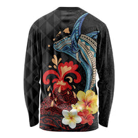 Hawaiian Whale and Volcanic Eruption Long Sleeve Shirt Hibiscus and Kakau Pattern LT03 - Polynesian Pride