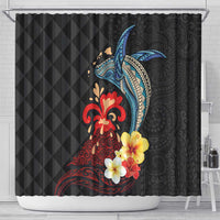 Hawaiian Whale and Volcanic Eruption Shower Curtain Hibiscus and Kakau Pattern LT03 - Polynesian Pride
