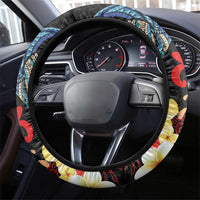 Hawaiian Whale and Volcanic Eruption Steering Wheel Cover Hibiscus and Kakau Pattern LT03 - Polynesian Pride
