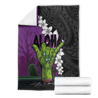Hawaiian Halloween Blanket Horror Shaka Hand with Plumeria and Polynesian Tattoo Midnight Color