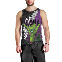 Hawaiian Halloween Men Tank Top Horror Shaka Hand with Plumeria and Polynesian Tattoo Midnight Color