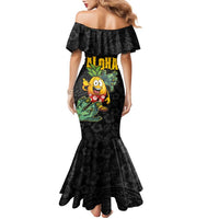 Hawaiian Halloween Family Matching Mermaid Dress and Hawaiian Shirt Aloha Pinapple with Mysterious Hands and Polynesian Tribal Tattoo