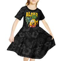 Hawaiian Halloween Kid Short Sleeve Dress Aloha Pinapple with Mysterious Hands and Polynesian Tribal Tattoo