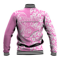 Hawaii Kauai Island Baseball Jacket Hibiscus Pattern Seamless Tribal Simple Pink LT03 - Polynesian Pride