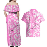 Hawaii Kauai Island Couples Matching Off Shoulder Maxi Dress and Hawaiian Shirt Hibiscus Pattern Seamless Tribal Simple Pink LT03 - Polynesian Pride