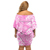 Hawaii Kauai Island Off Shoulder Short Dress Hibiscus Pattern Seamless Tribal Simple Pink LT03 - Polynesian Pride