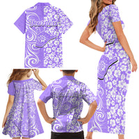 Custom Hawaii Kauai Island Family Matching Short Sleeve Bodycon Dress and Hawaiian Shirt Hibiscus Pattern Seamless Tribal Simple Purple LT03 - Polynesian Pride