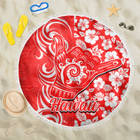 Hawaii Kauai Island Beach Blanket Hibiscus Pattern Seamless Tribal Simple Red LT03 One Size 150cm Red - Wonder Print Shop
